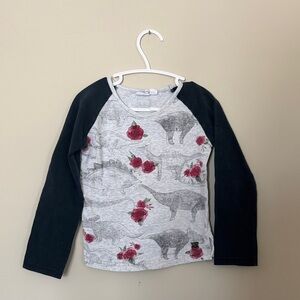 🌞 5/$25 Deux par Deux Dinosaur and Floral Long Sleeve Tee - Black and Gray
